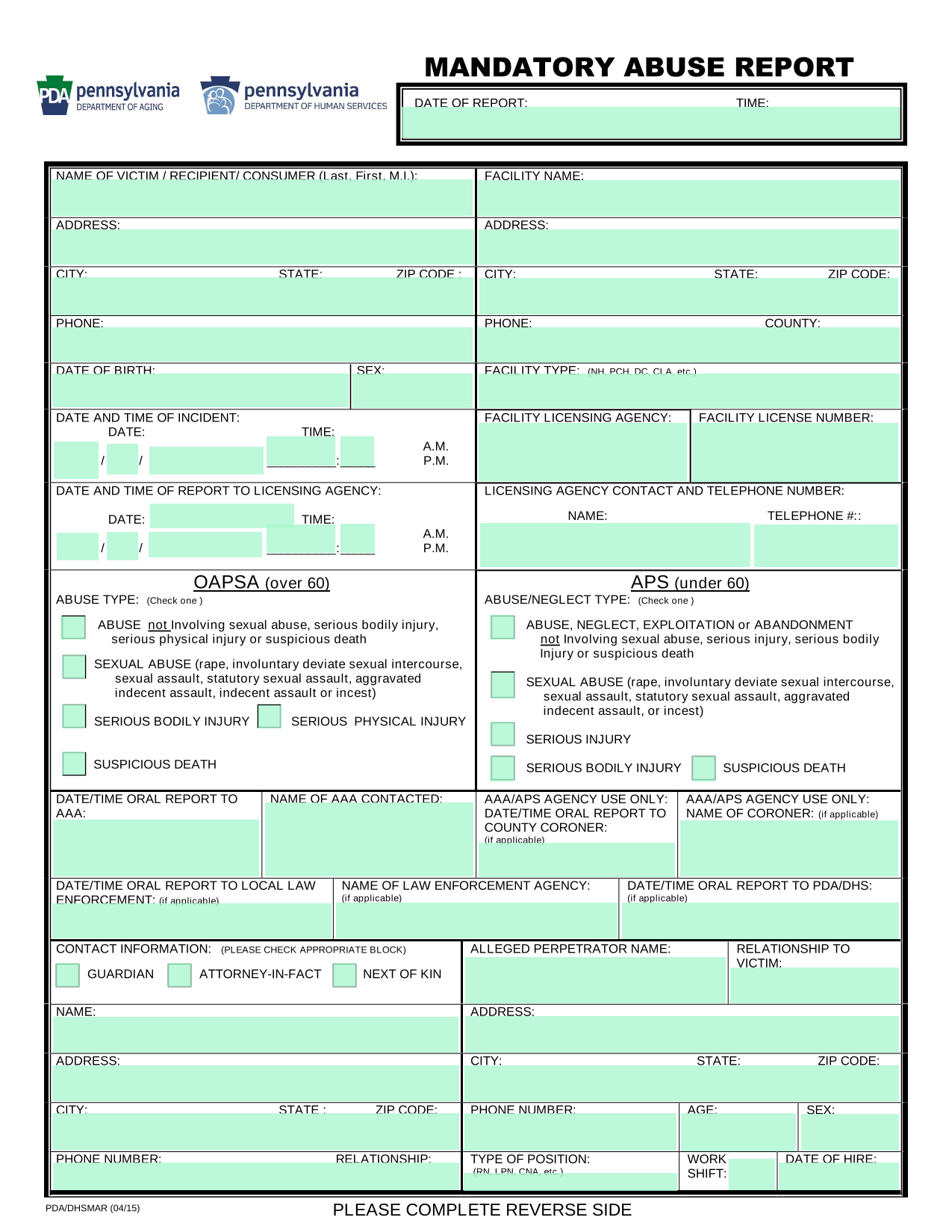 Incident Report Form screenshot