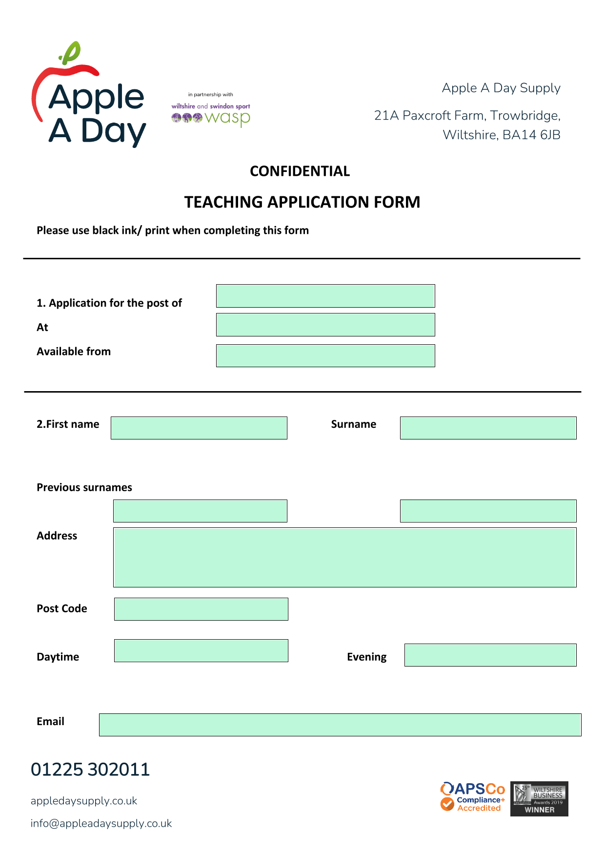 TEACHING APPLICATION FORM screenshot