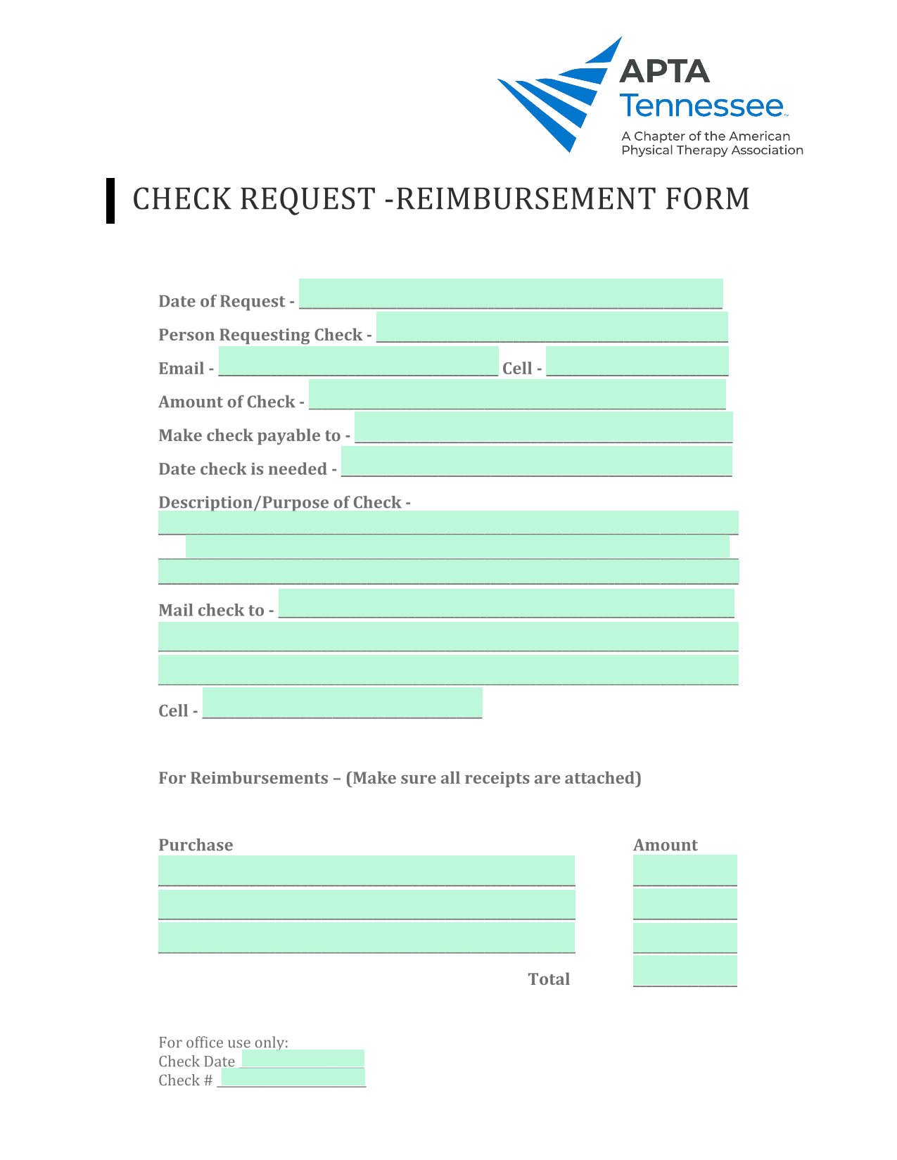 Check Request   Reimbursement Form screenshot