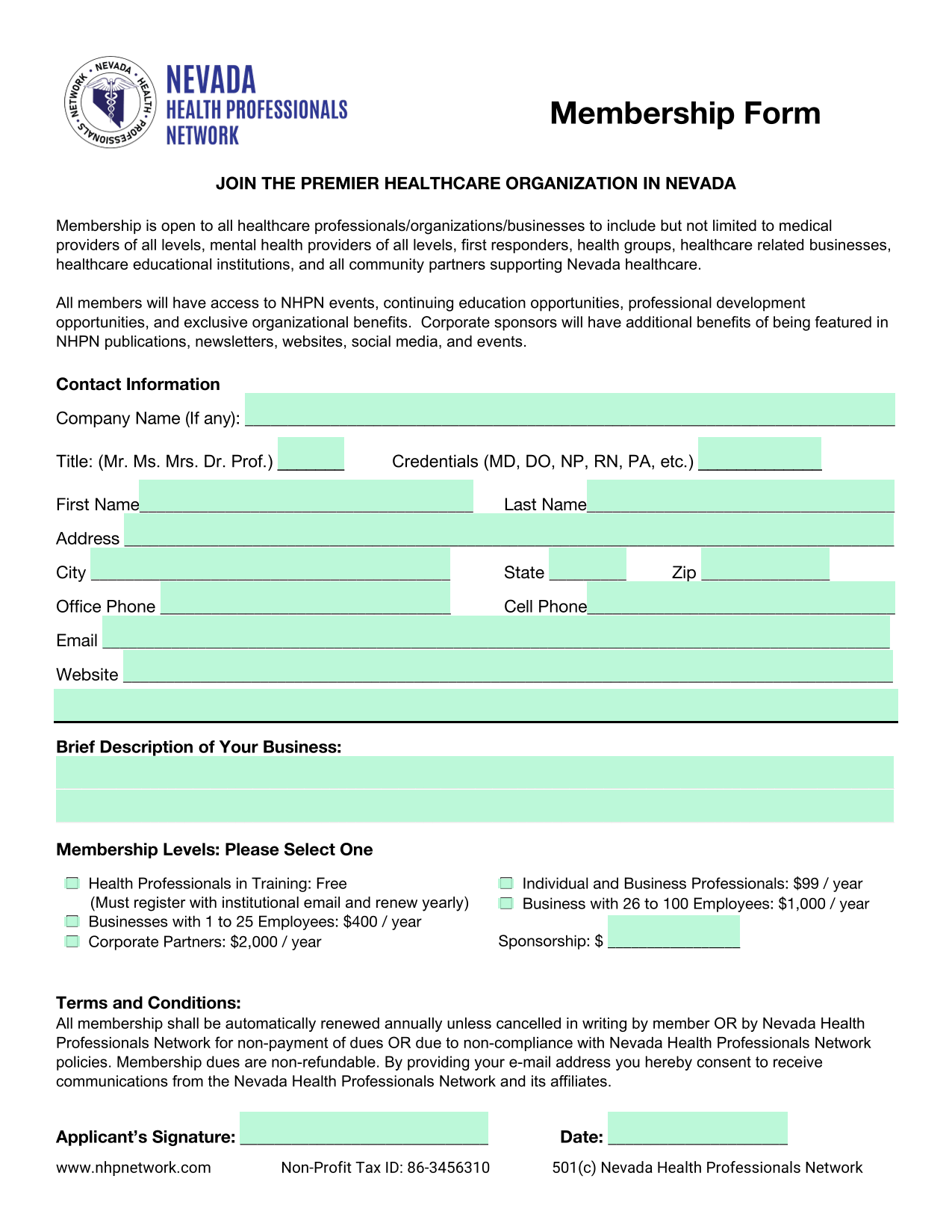 Membership Form screenshot