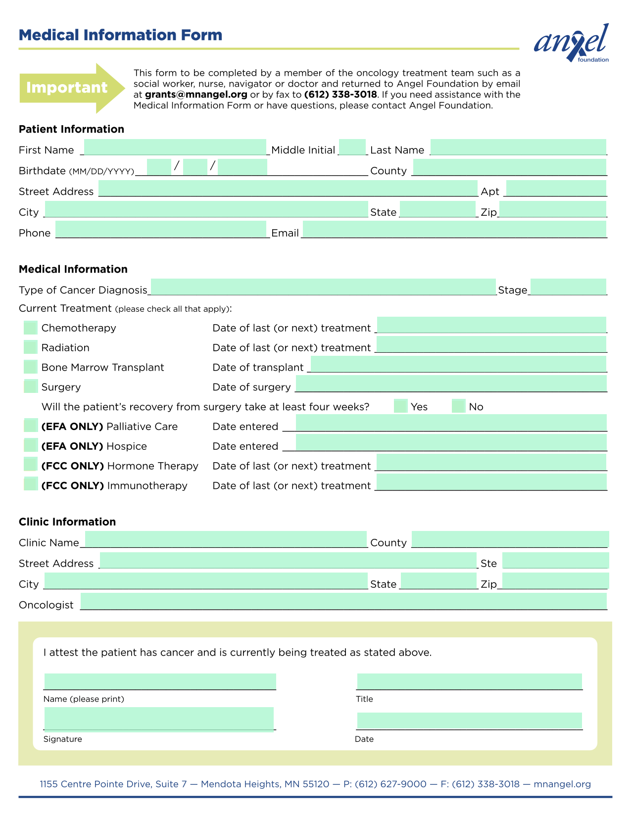 Medical Information Form screenshot