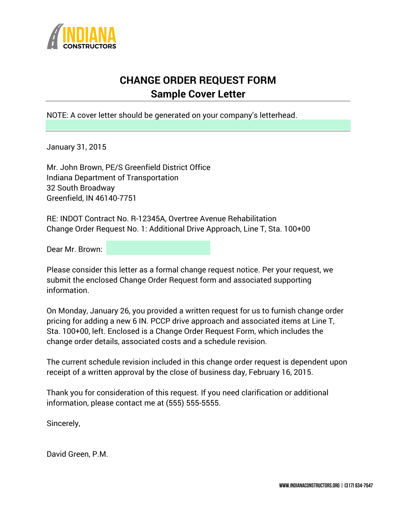 Change Order Request Form screenshot