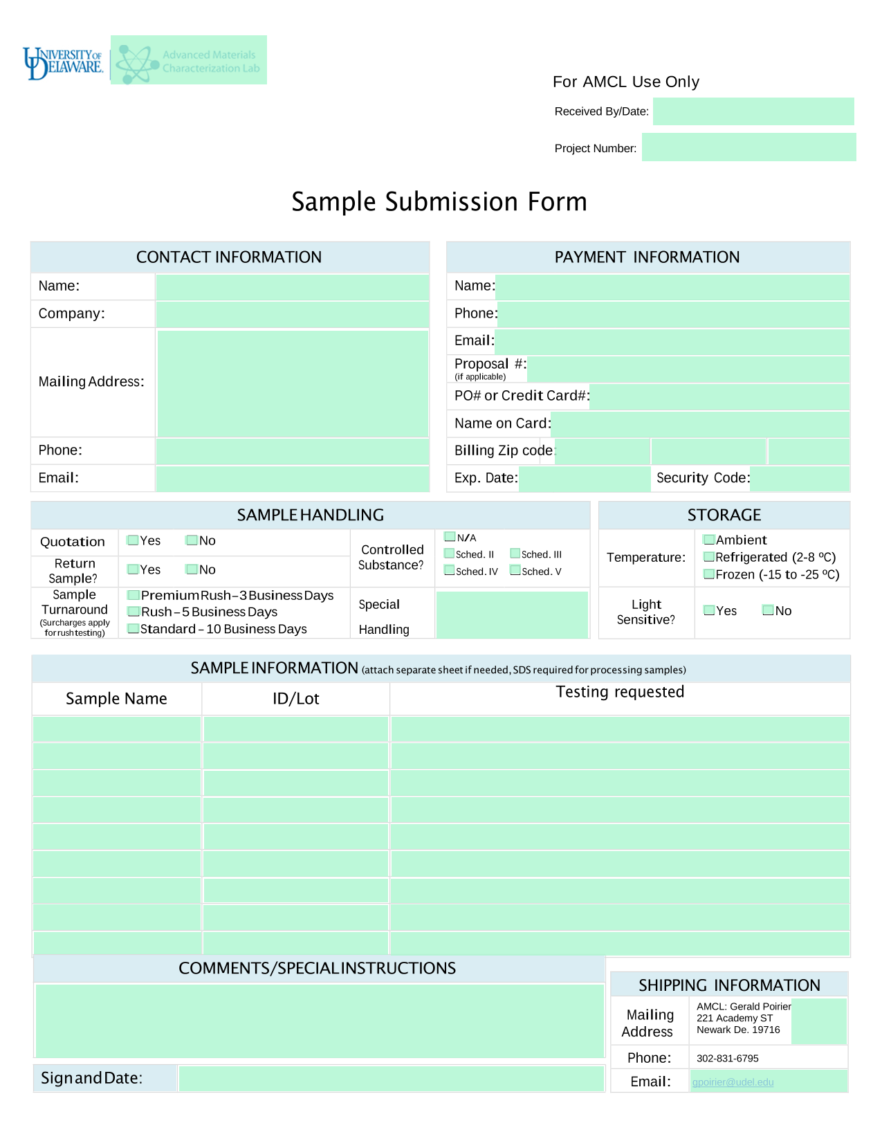 Sample Submission Form screenshot