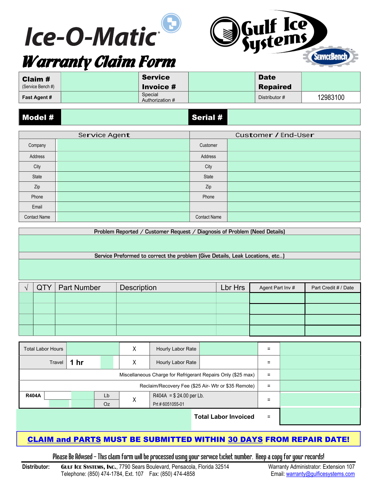 Warranty Claim Form screenshot