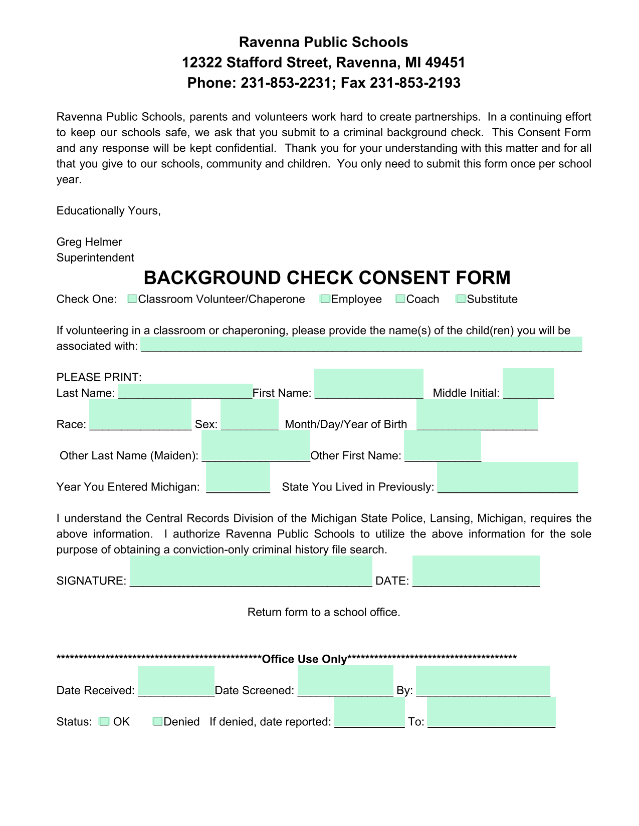 Background Check Consent Form screenshot