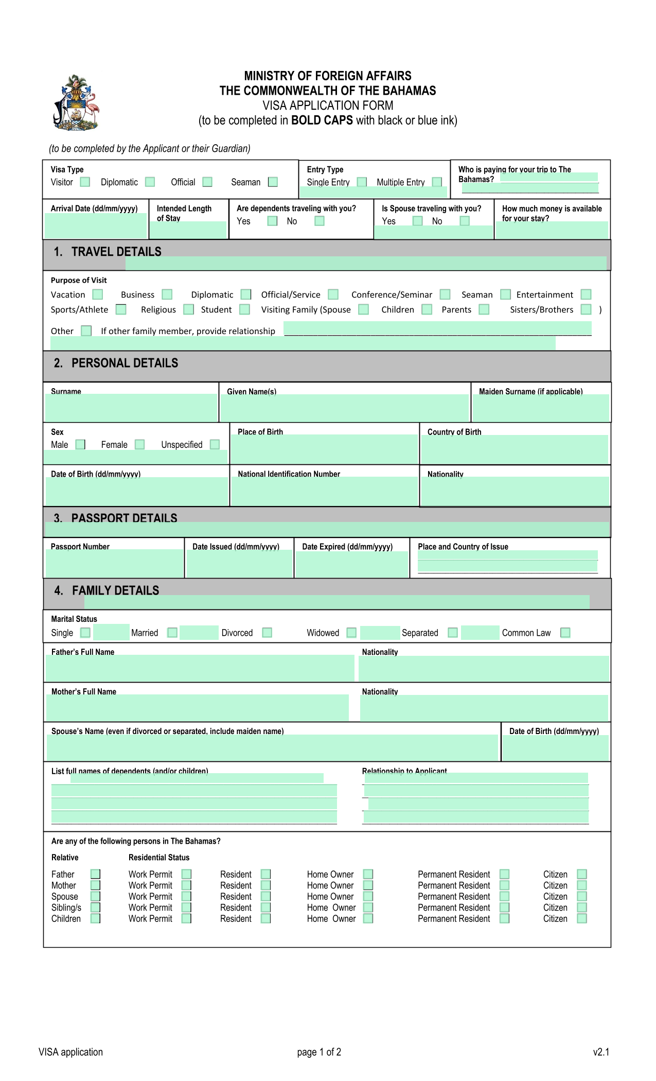 VISA APPLICATION FORM screenshot