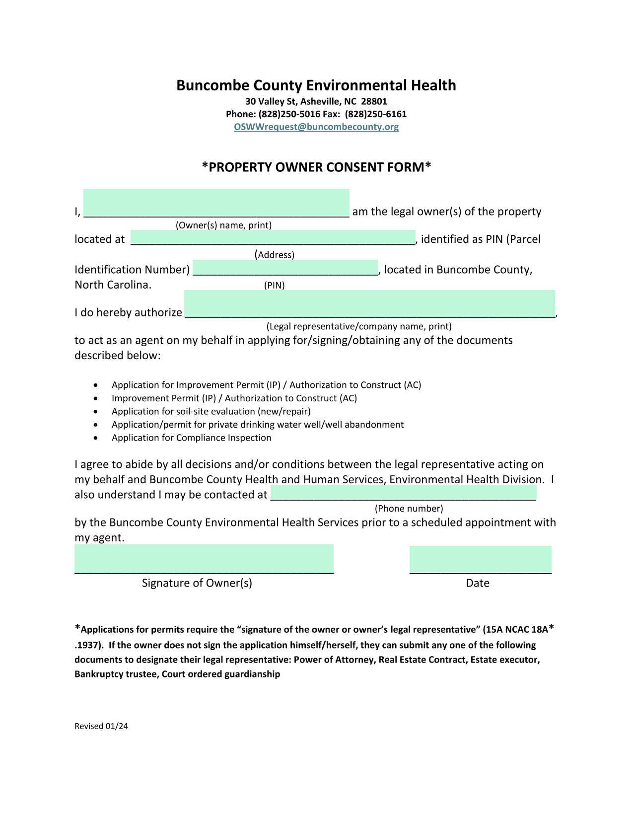 Property Owner Consent Form screenshot
