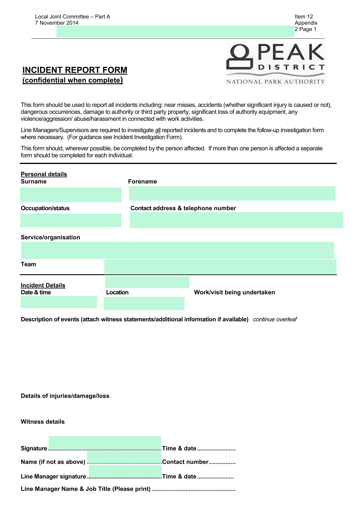 Incident Report Form screenshot