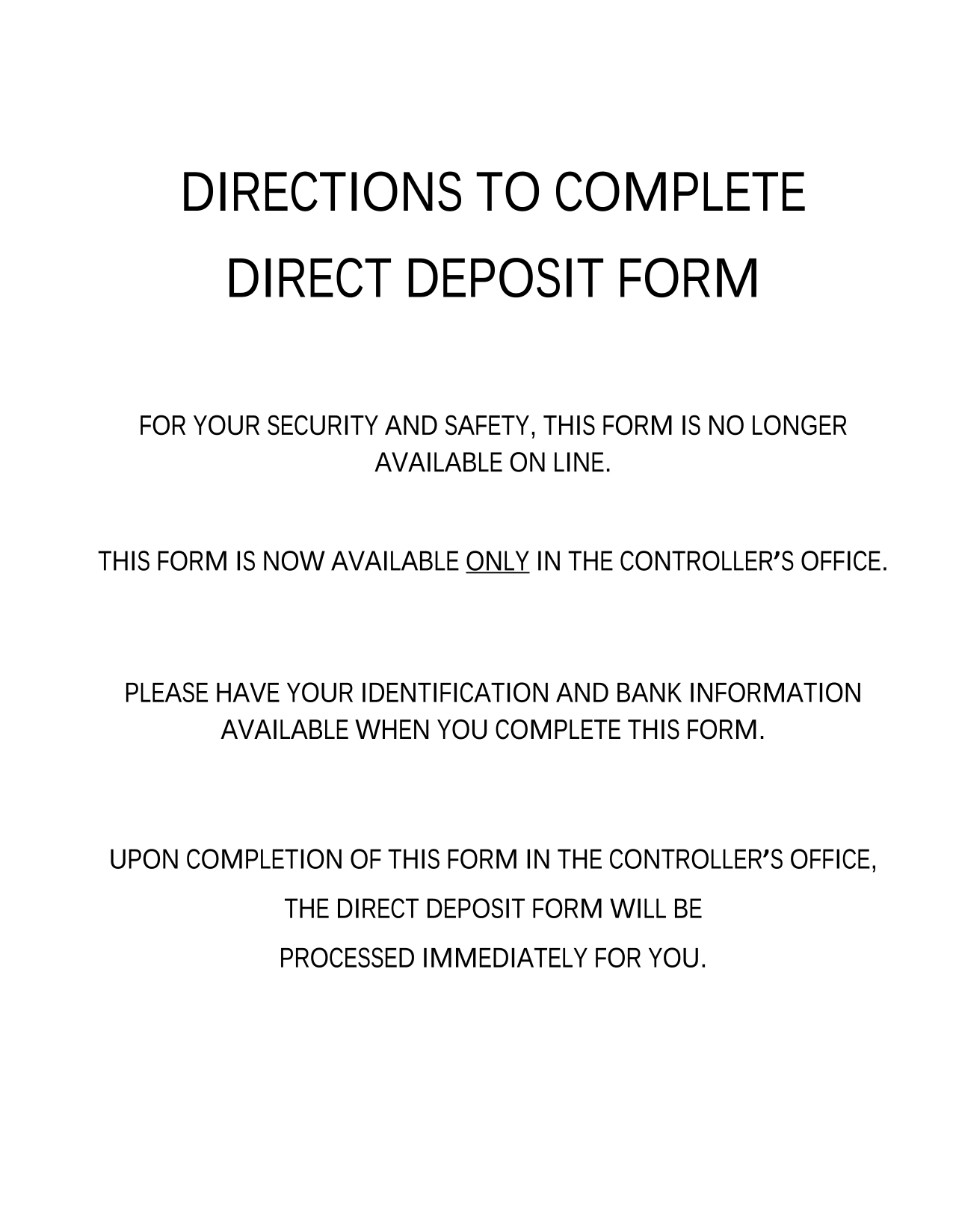 DIRECT DEPOSIT FORM screenshot
