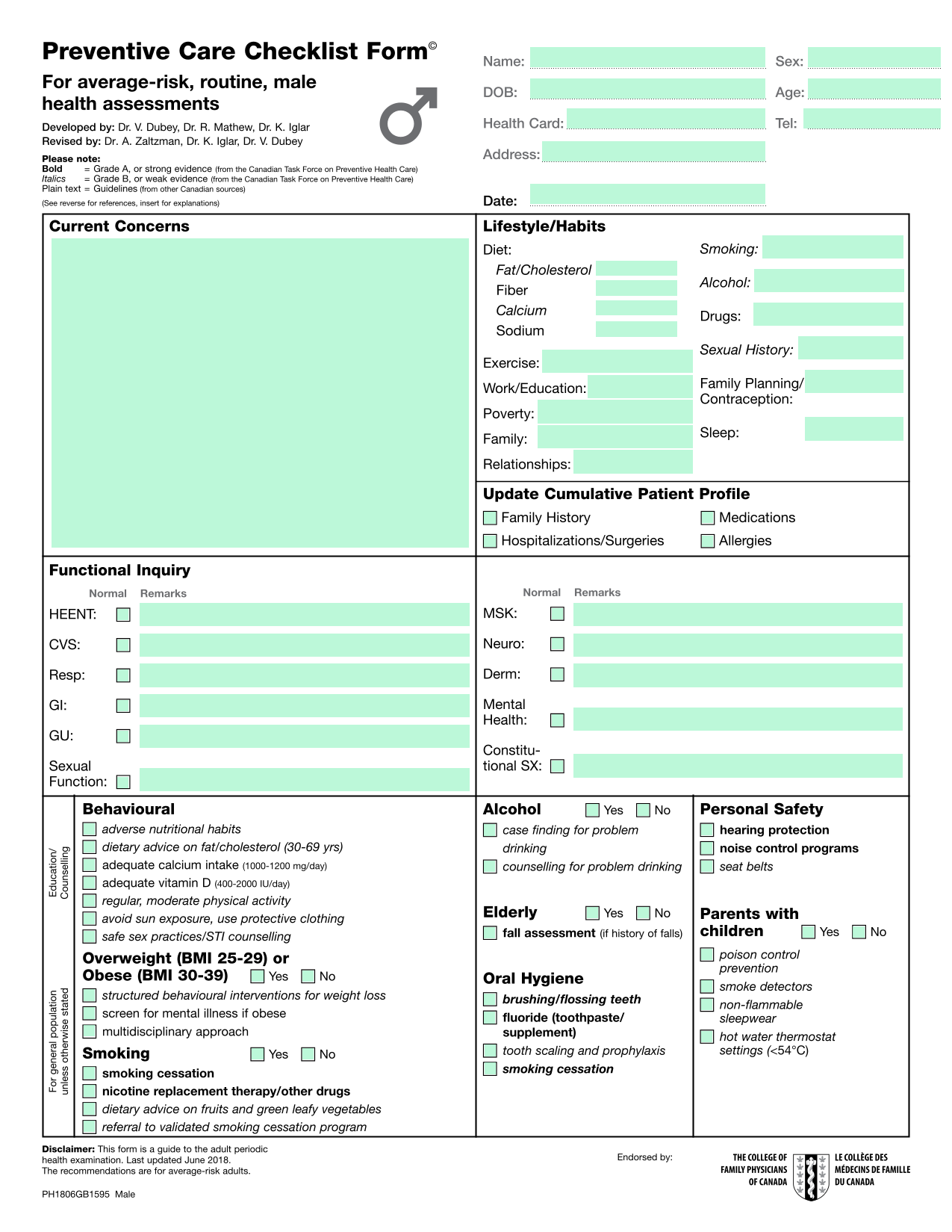 Preventive Care Checklist Form screenshot