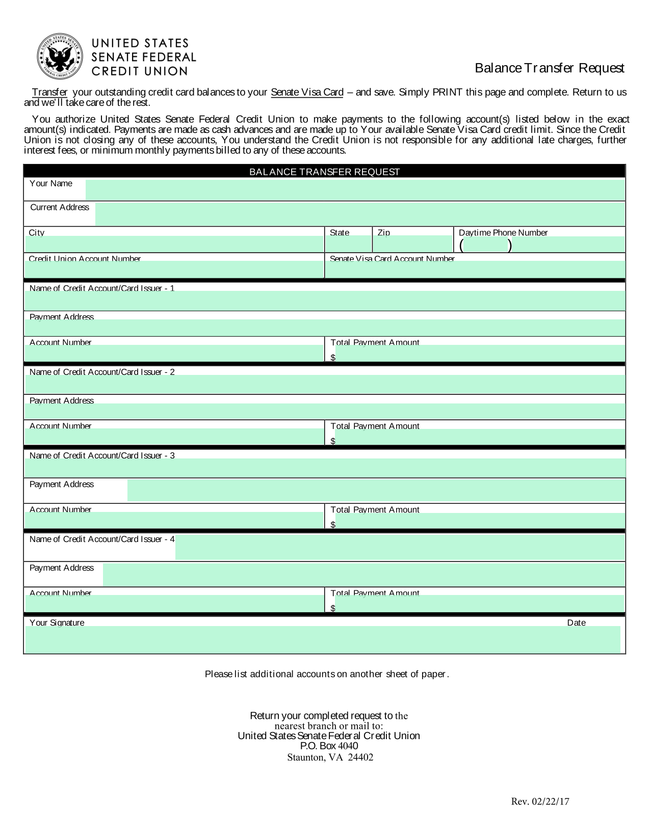 Balance Transfer Request screenshot