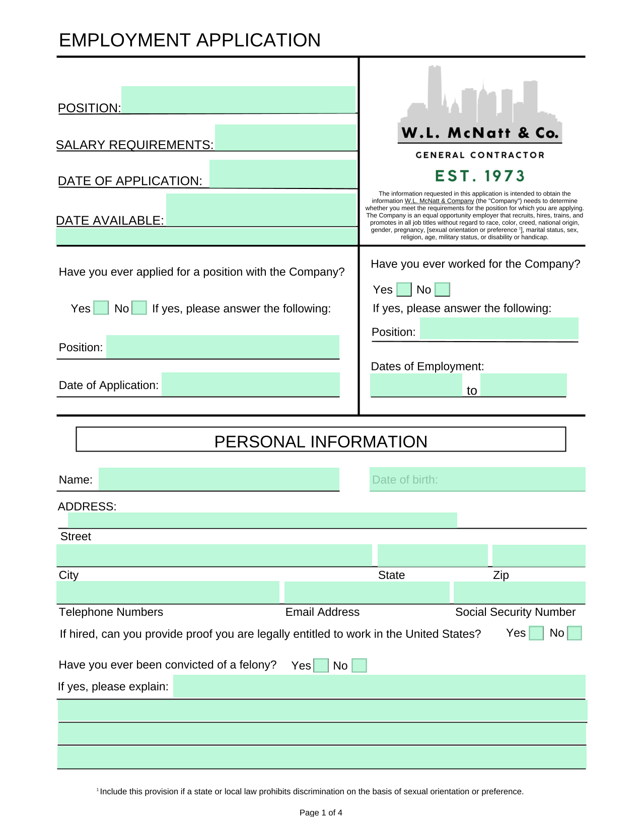 EMPLOYMENT APPLICATION screenshot