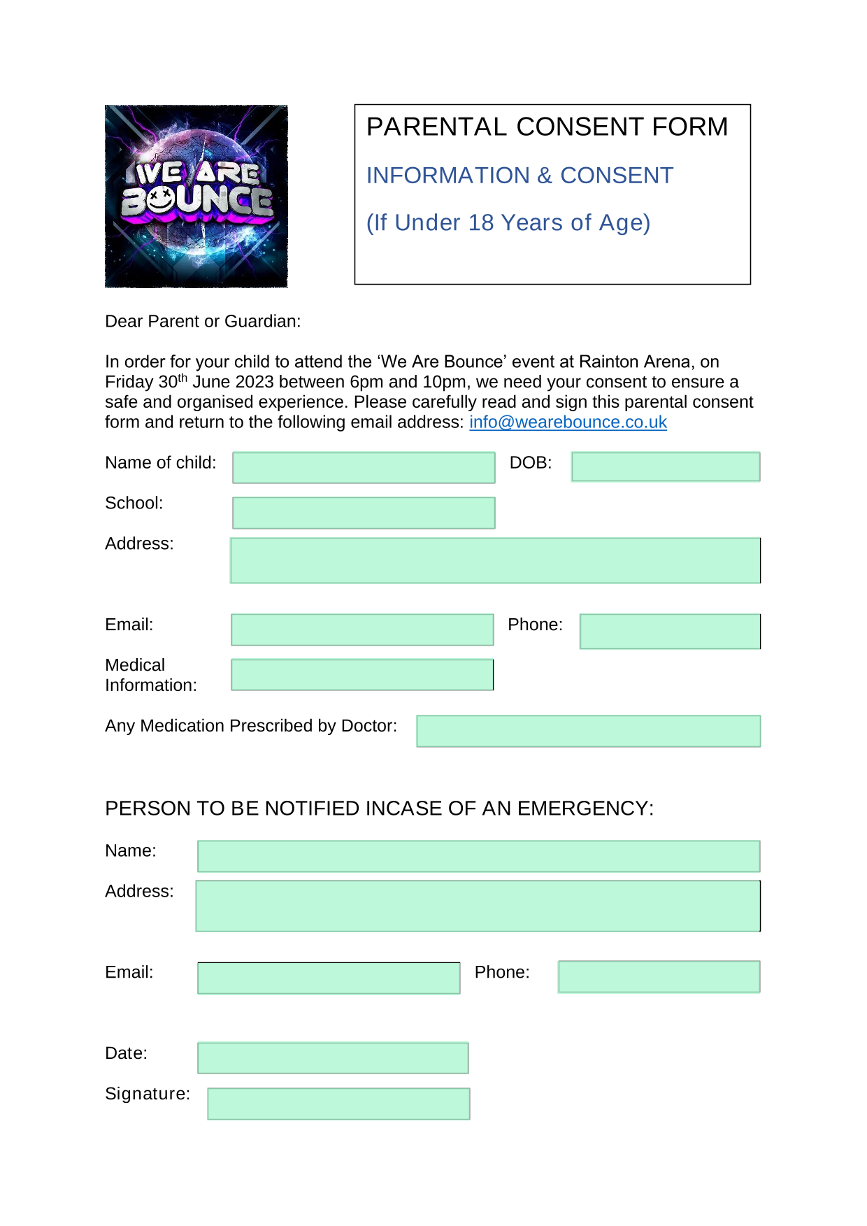 Parental Consent Form screenshot