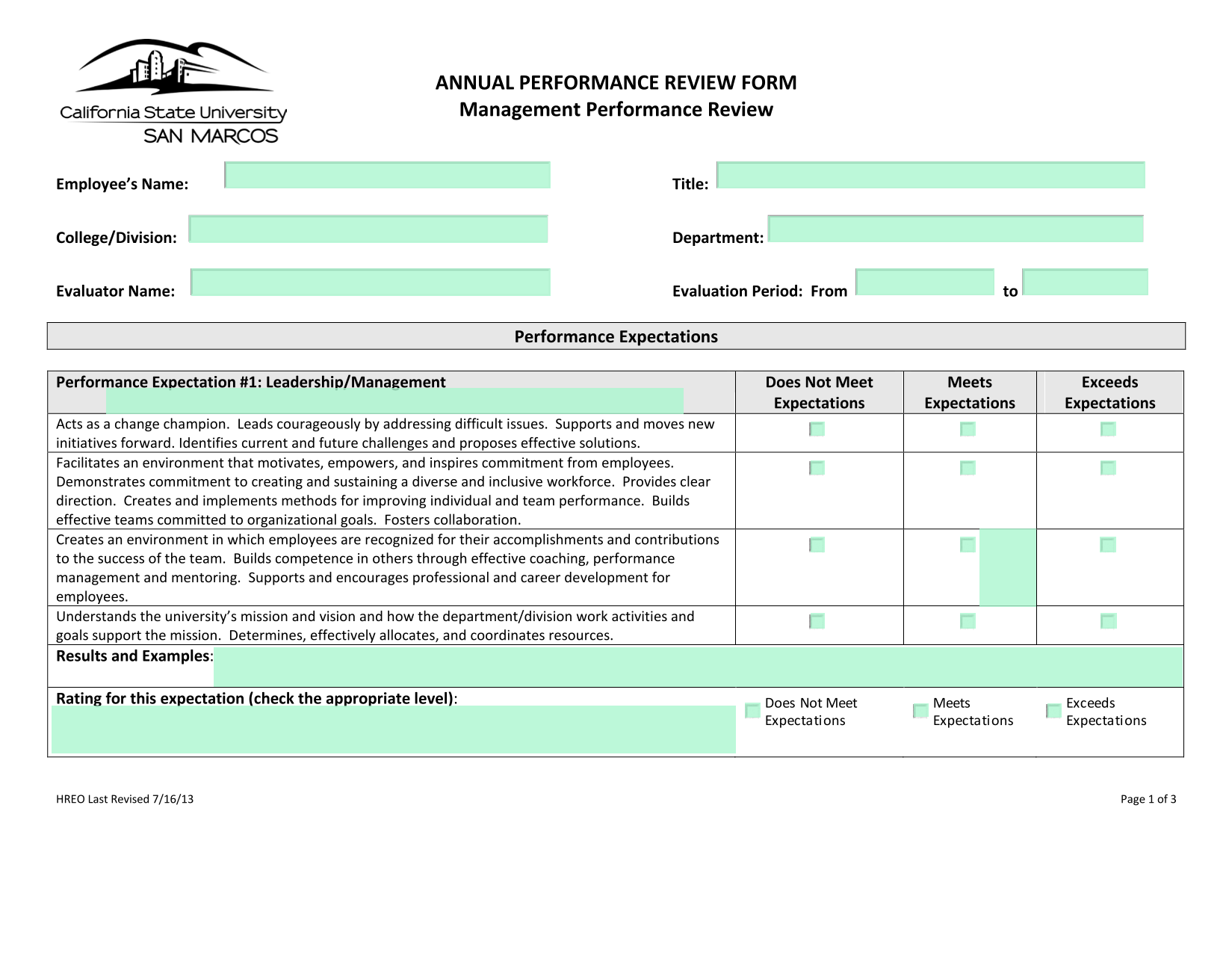 Annual Performance Review Form screenshot