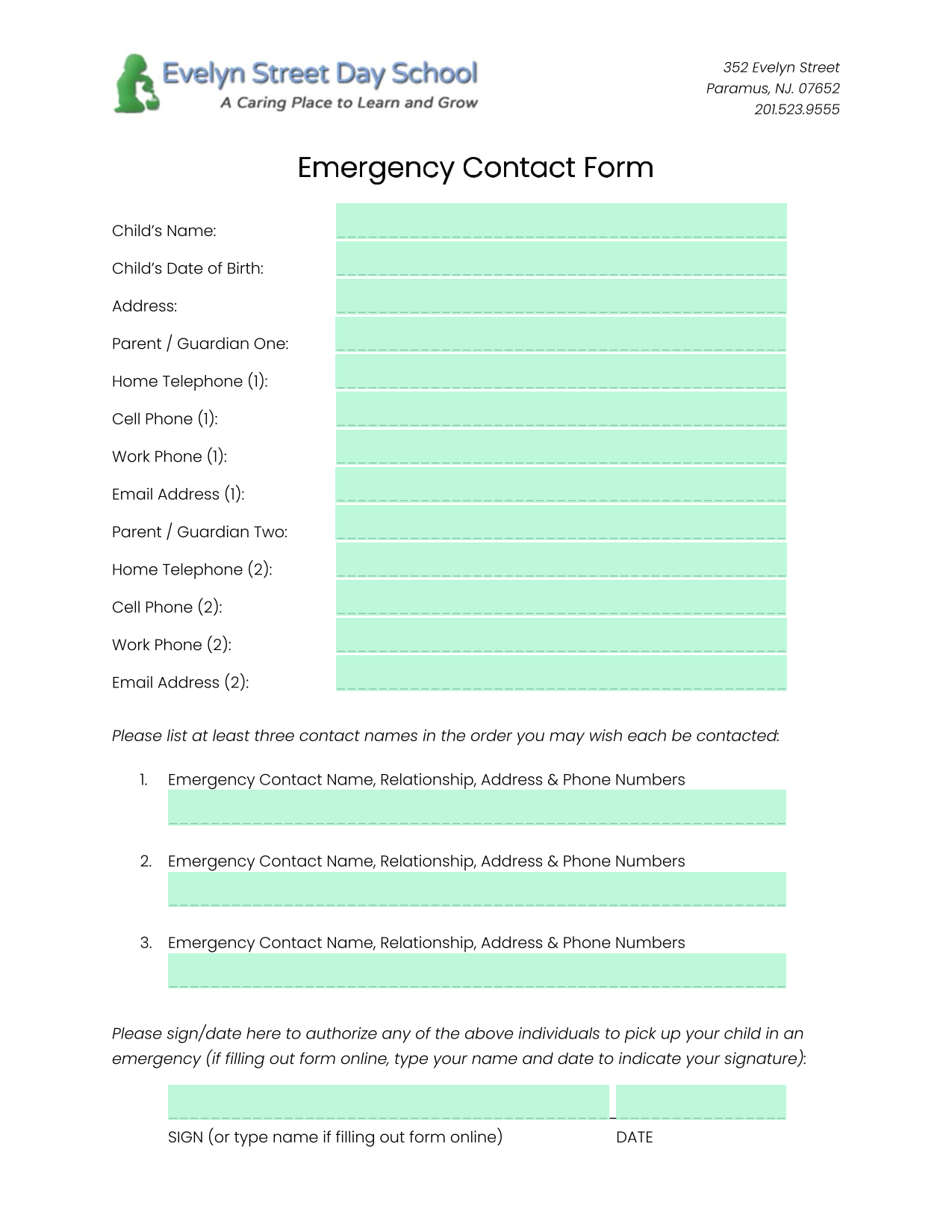 Emergency Contact Form screenshot