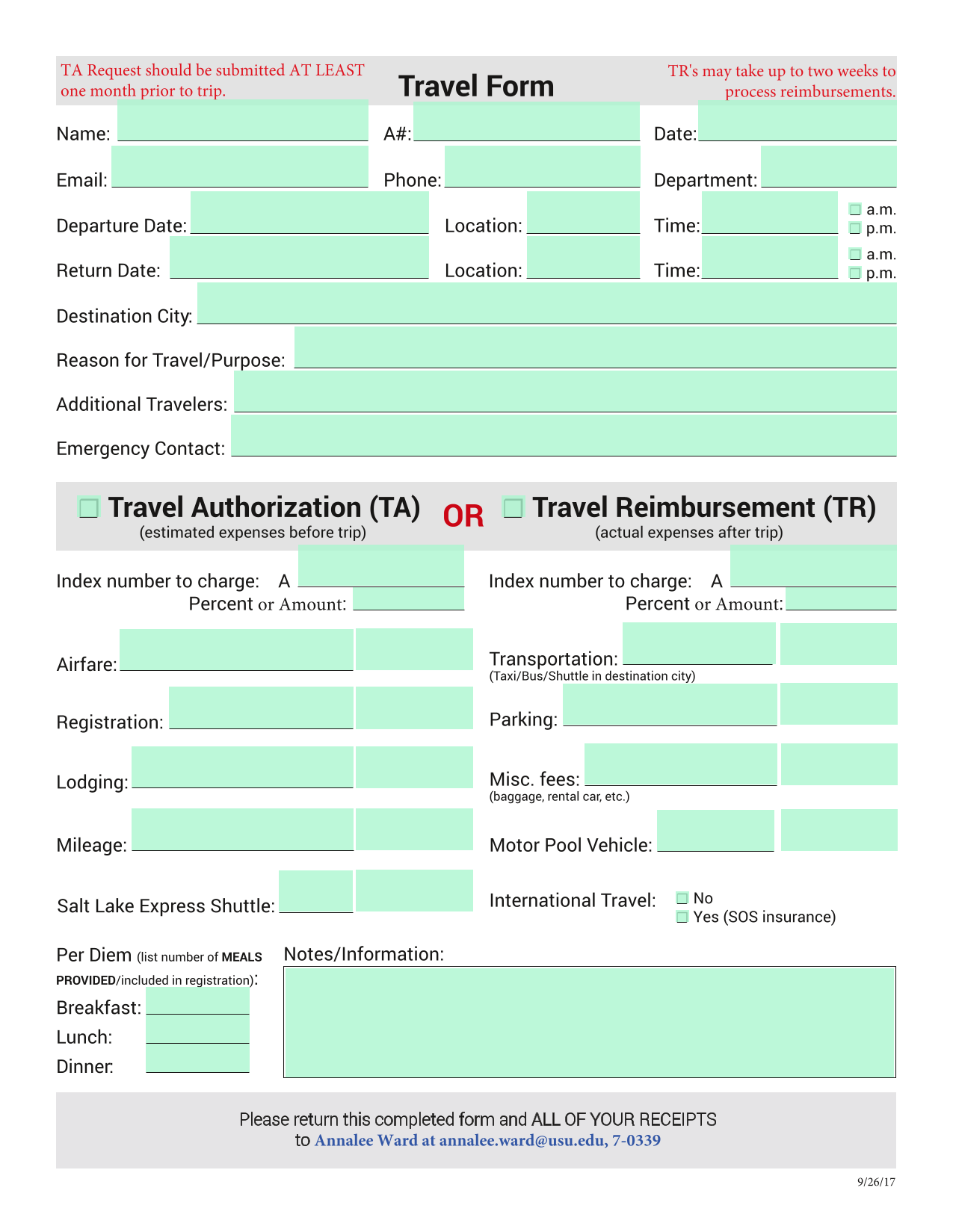 Travel Form screenshot