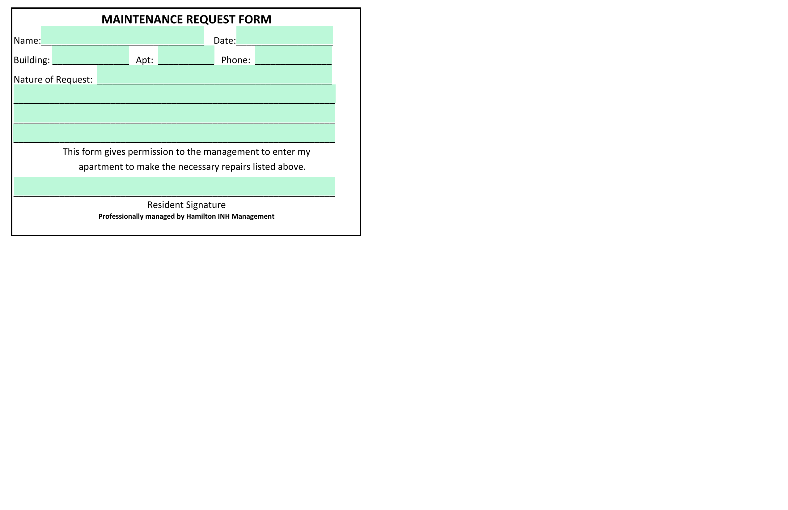 Maintenance Request Form screenshot