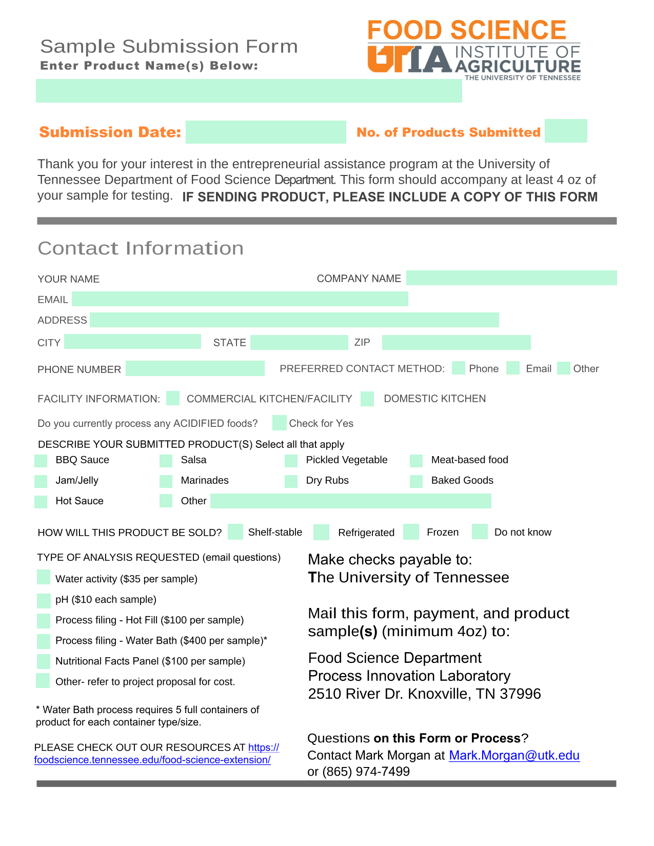 Sample Submission Form screenshot