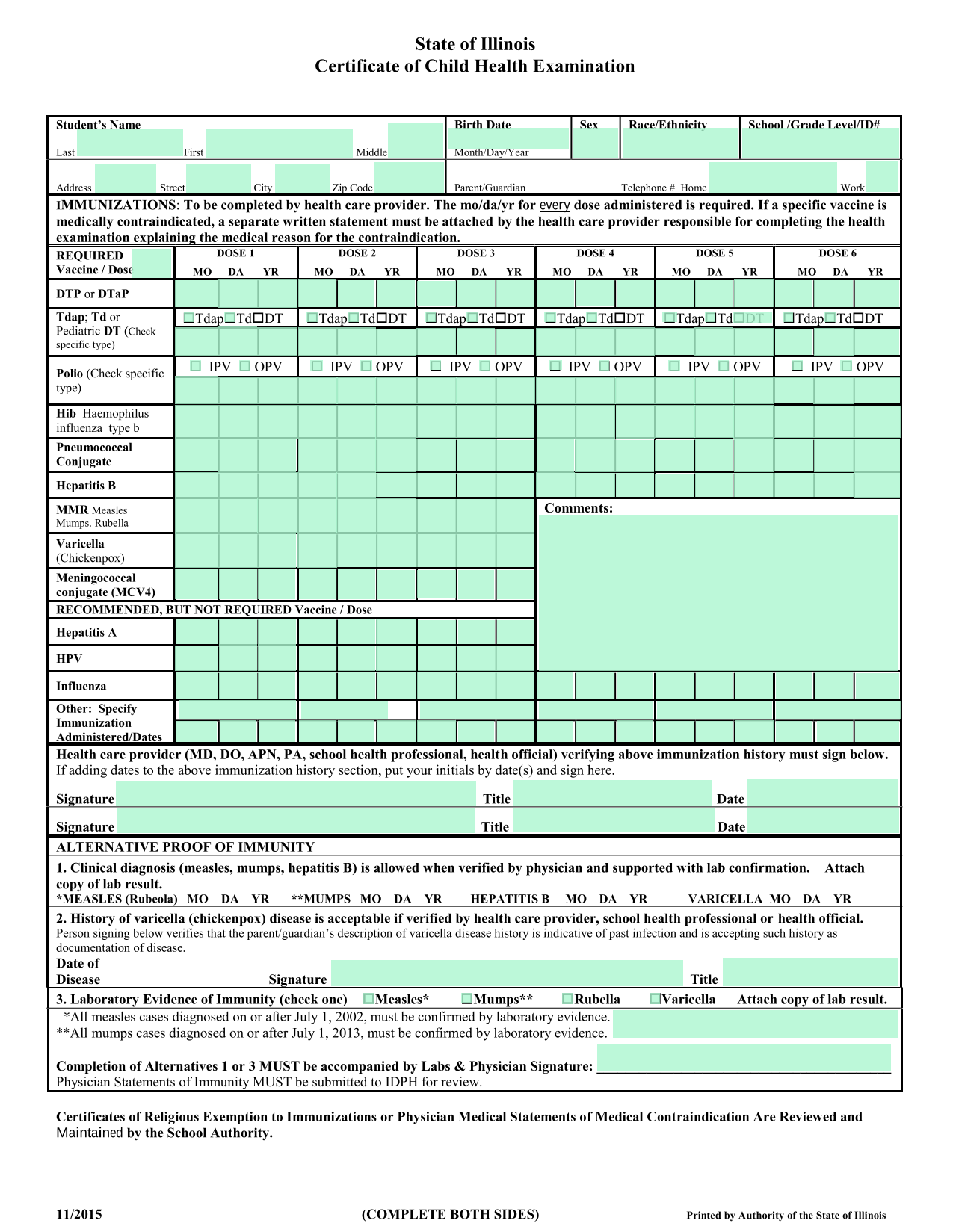 Certificate Of Child Health Examination screenshot