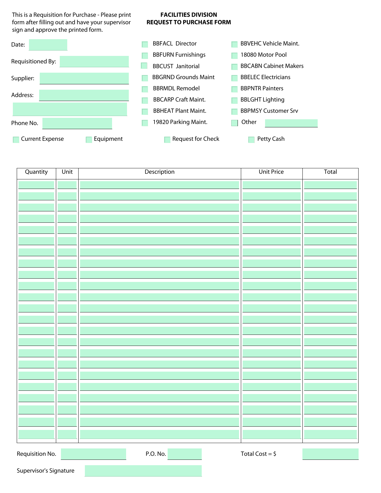 REQUEST TO PURCHASE FORM screenshot