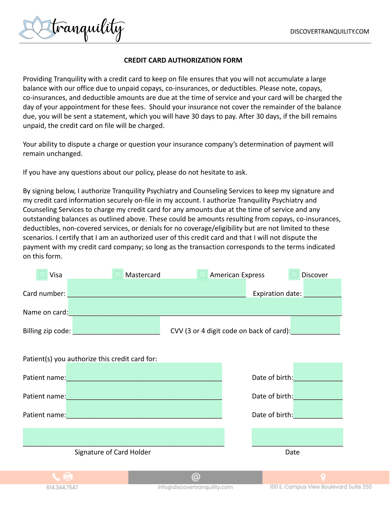 Credit Card Authorization Form screenshot