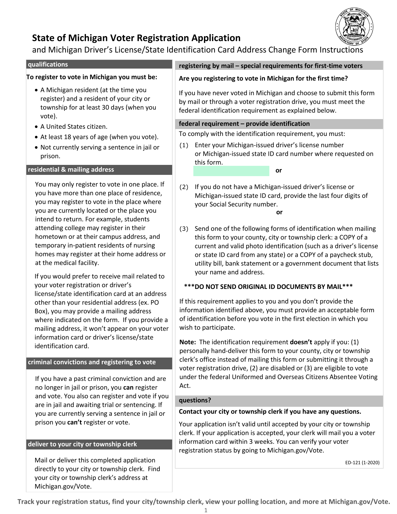 State Of Michigan Voter Registration Application And Michigan DriverS LicenseState Identification Ca screenshot