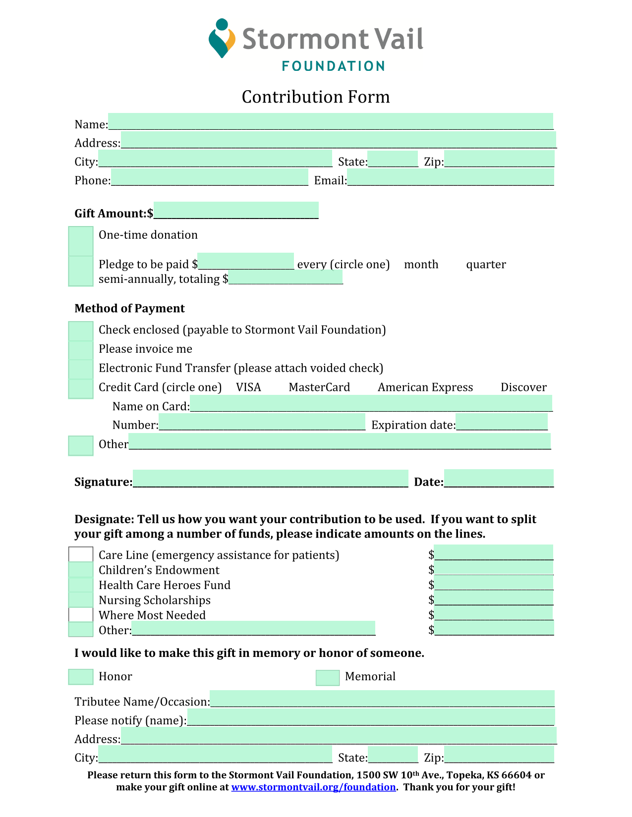 Contribution Form screenshot