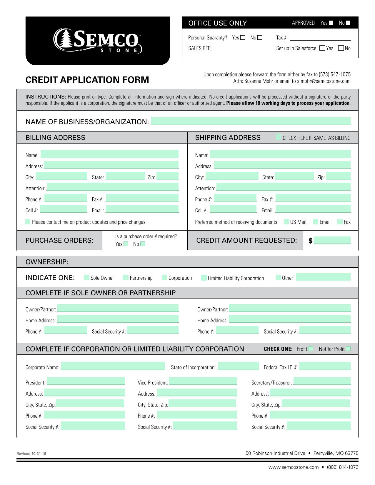 Credit Application Form screenshot