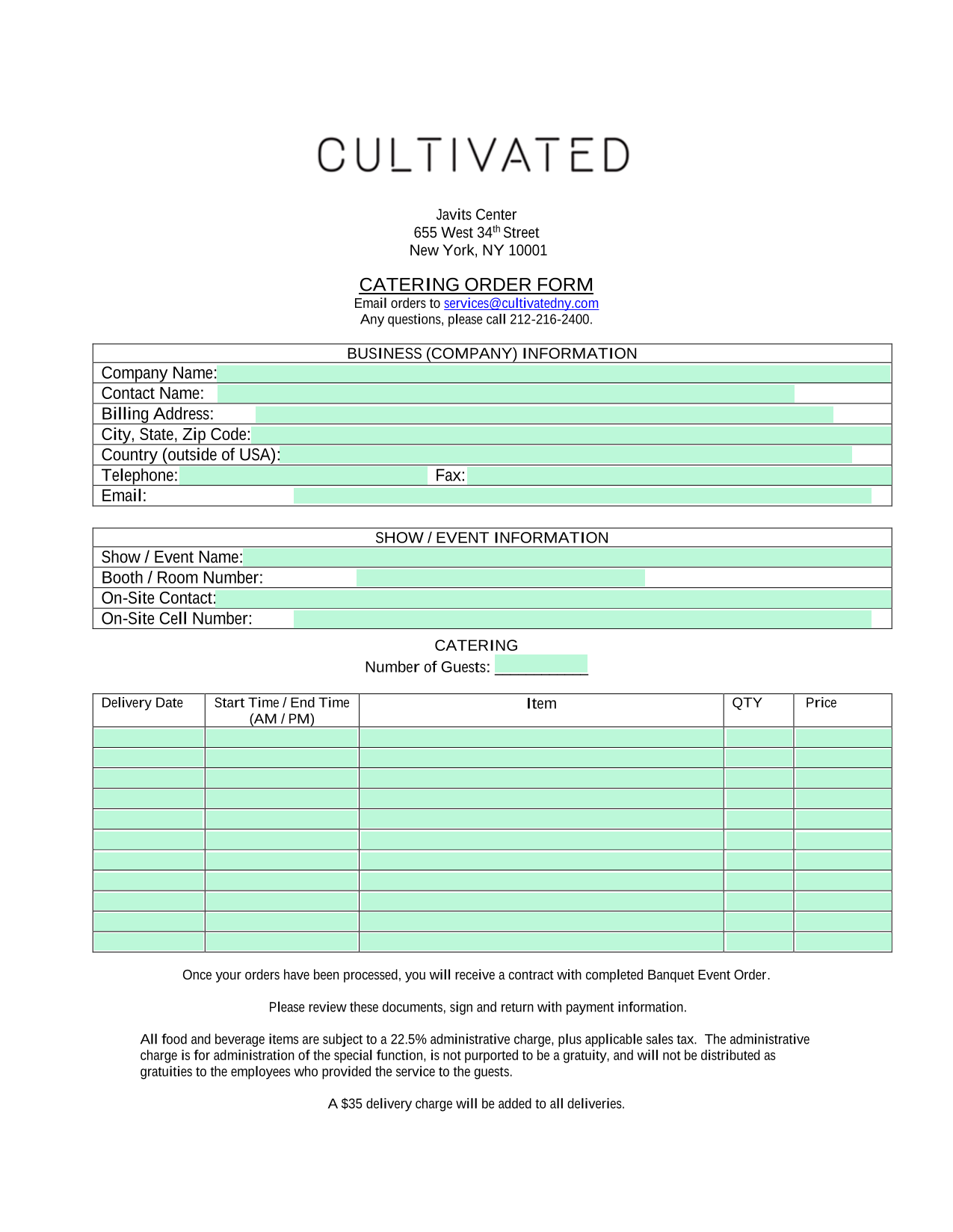 CATERING ORDER FORM screenshot