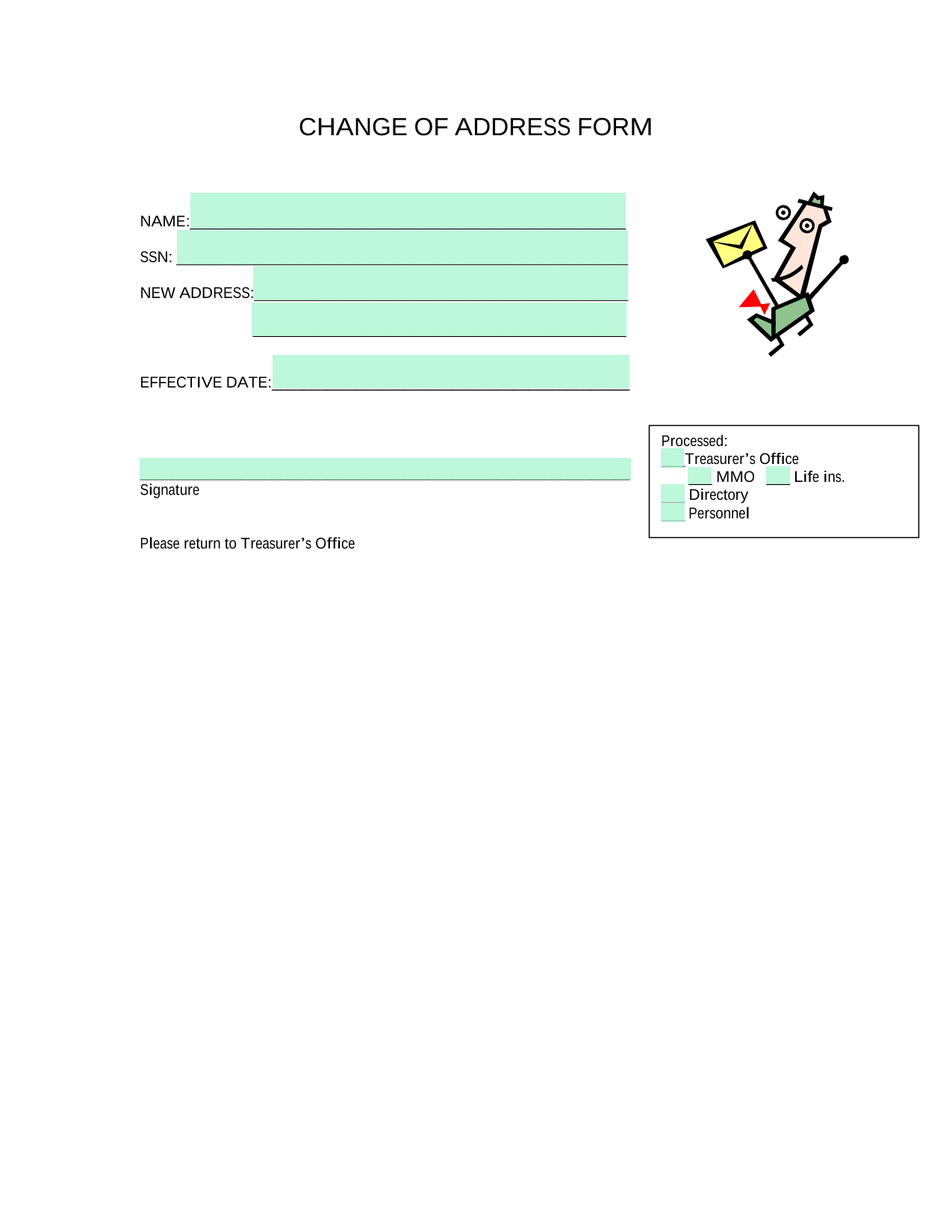 Change Of Address Form screenshot