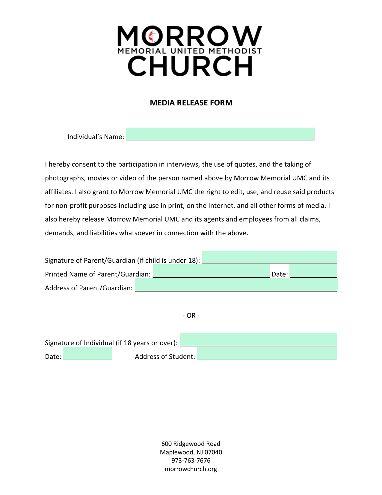 MEDIA RELEASE FORM screenshot