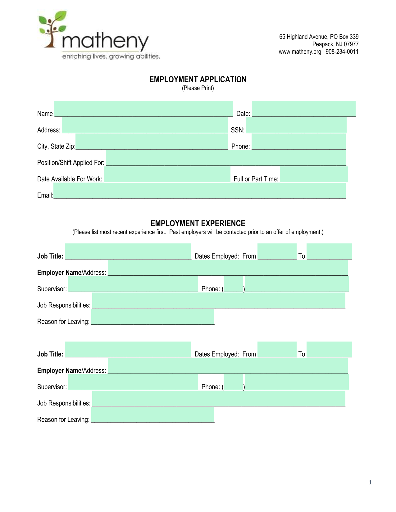 Employment Application screenshot