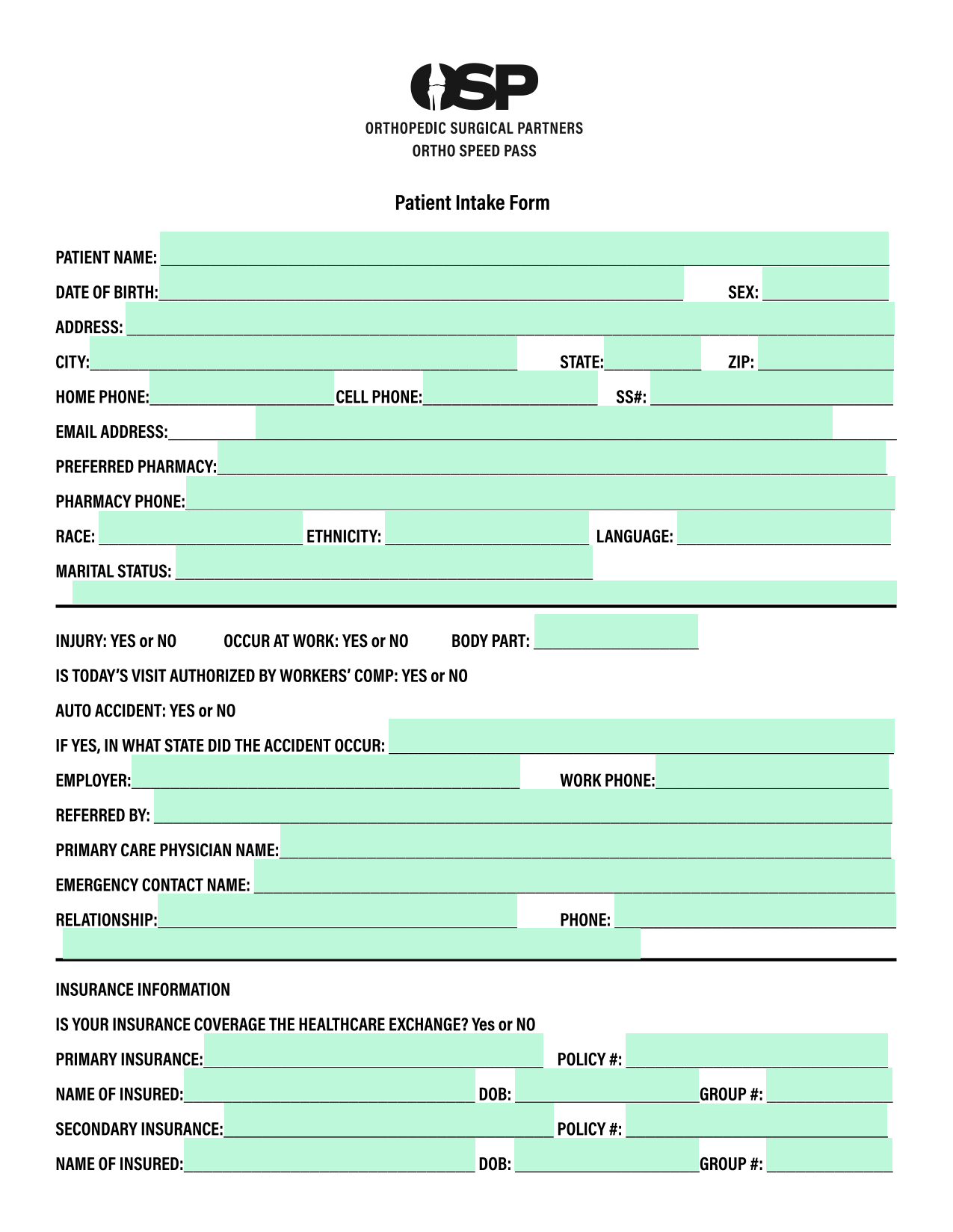 Patient Intake Form screenshot