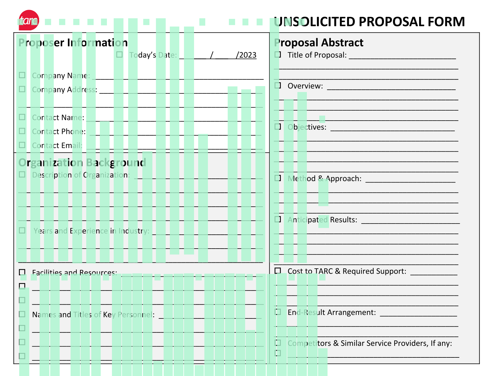 UNSOLICITED PROPOSAL FORM screenshot