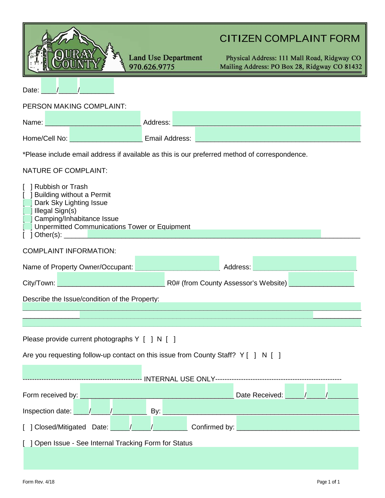 CITIZEN COMPLAINT FORM screenshot