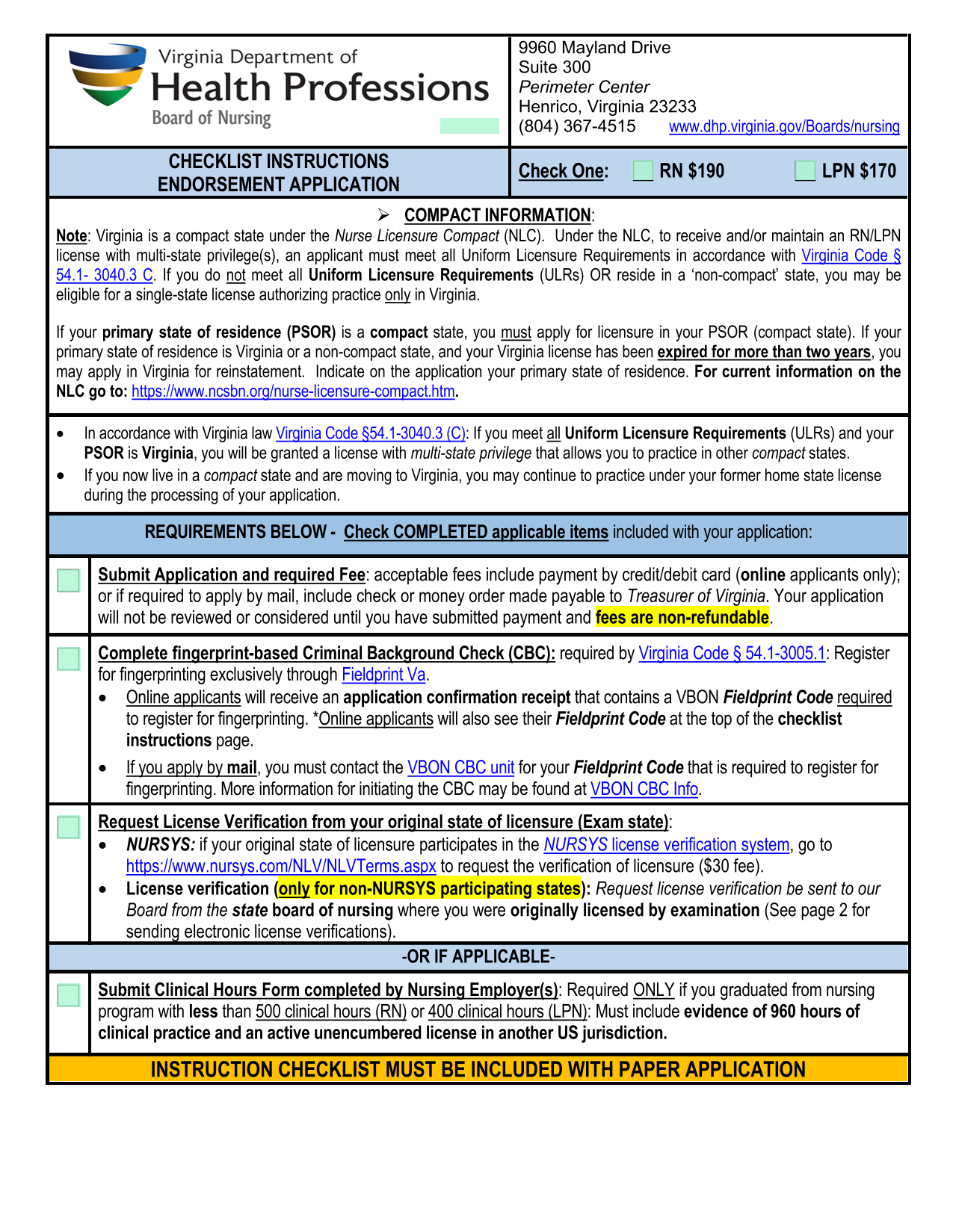 Endorsement Application   Nurse Licensure screenshot