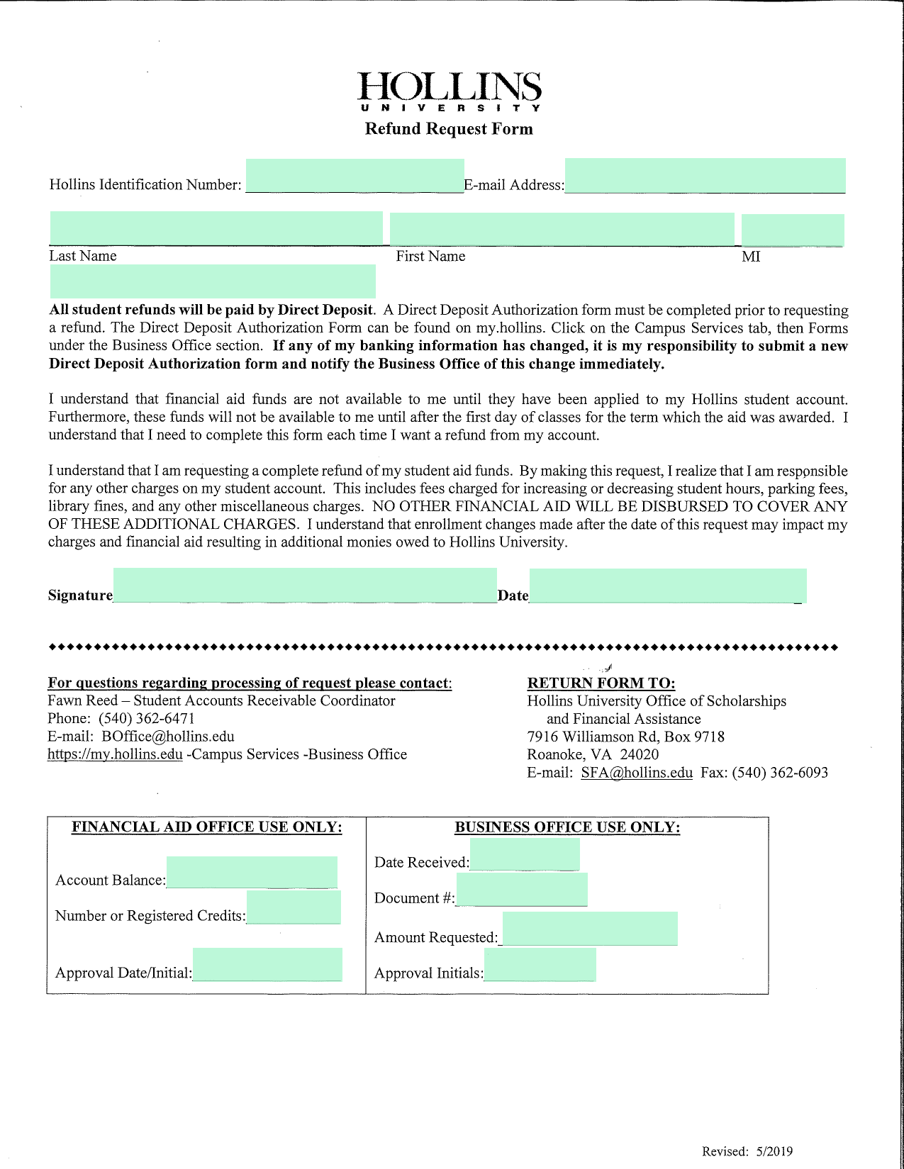Refund Request Form screenshot