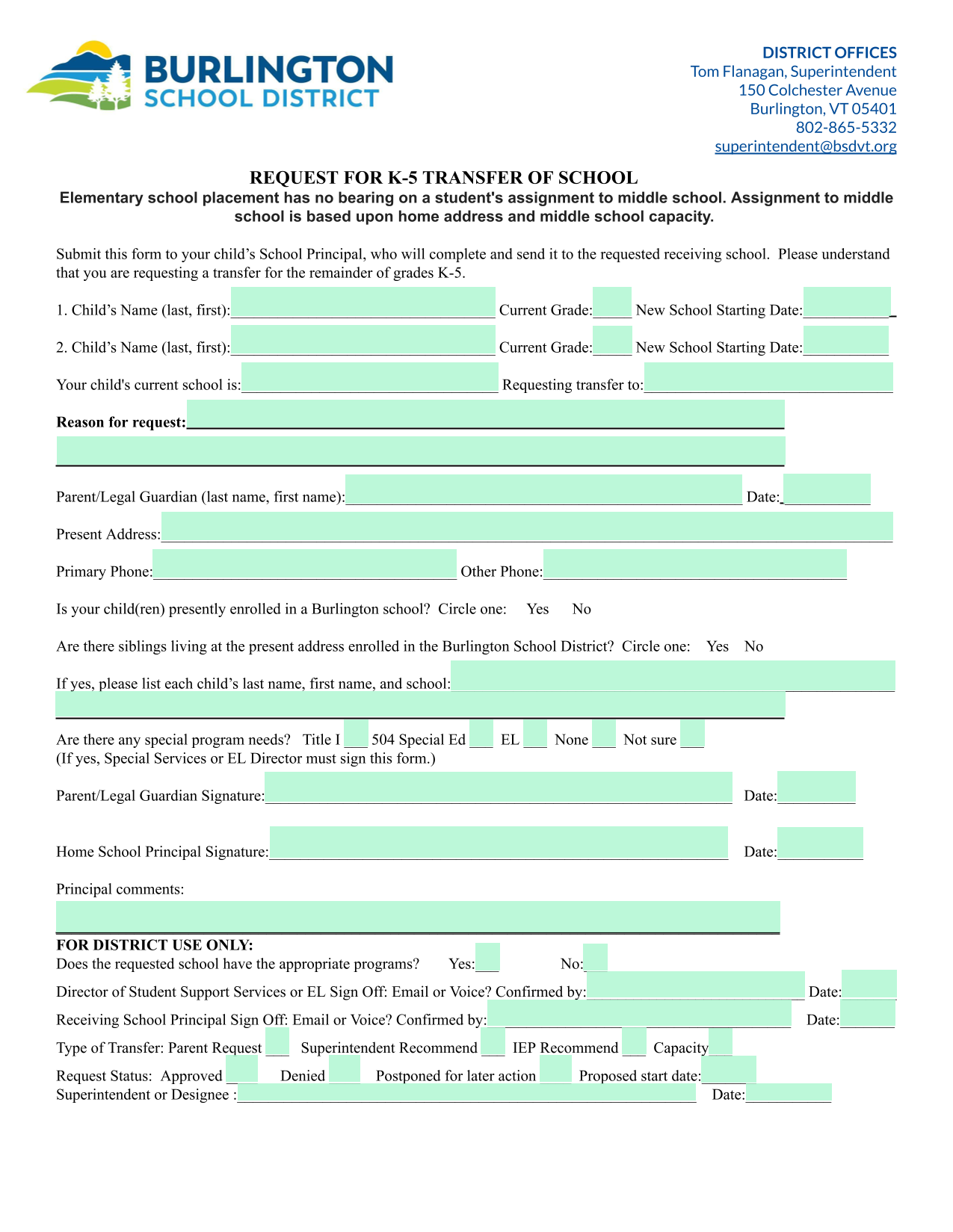 REQUEST FOR K 5 TRANSFER OF SCHOOL screenshot