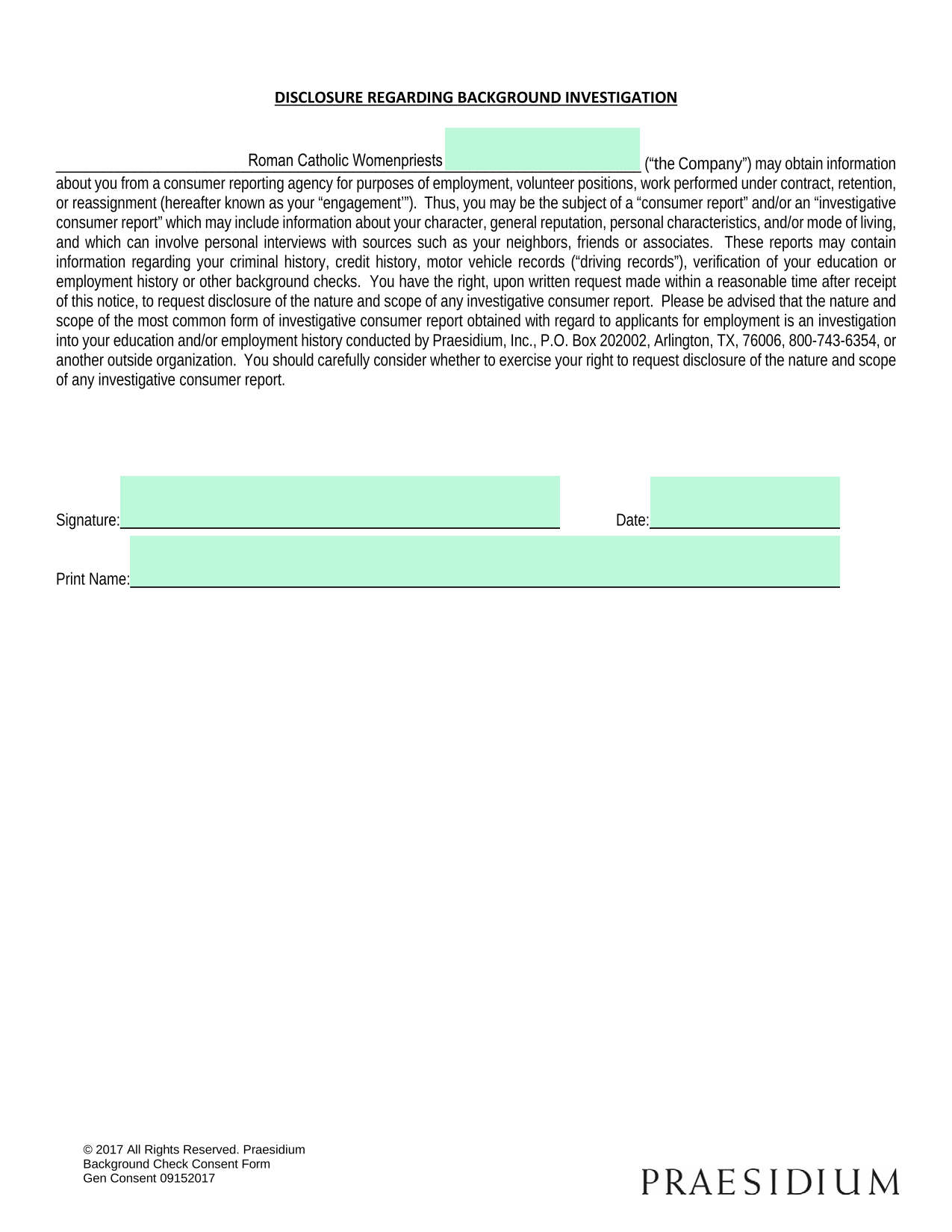 Background Check Consent Form screenshot