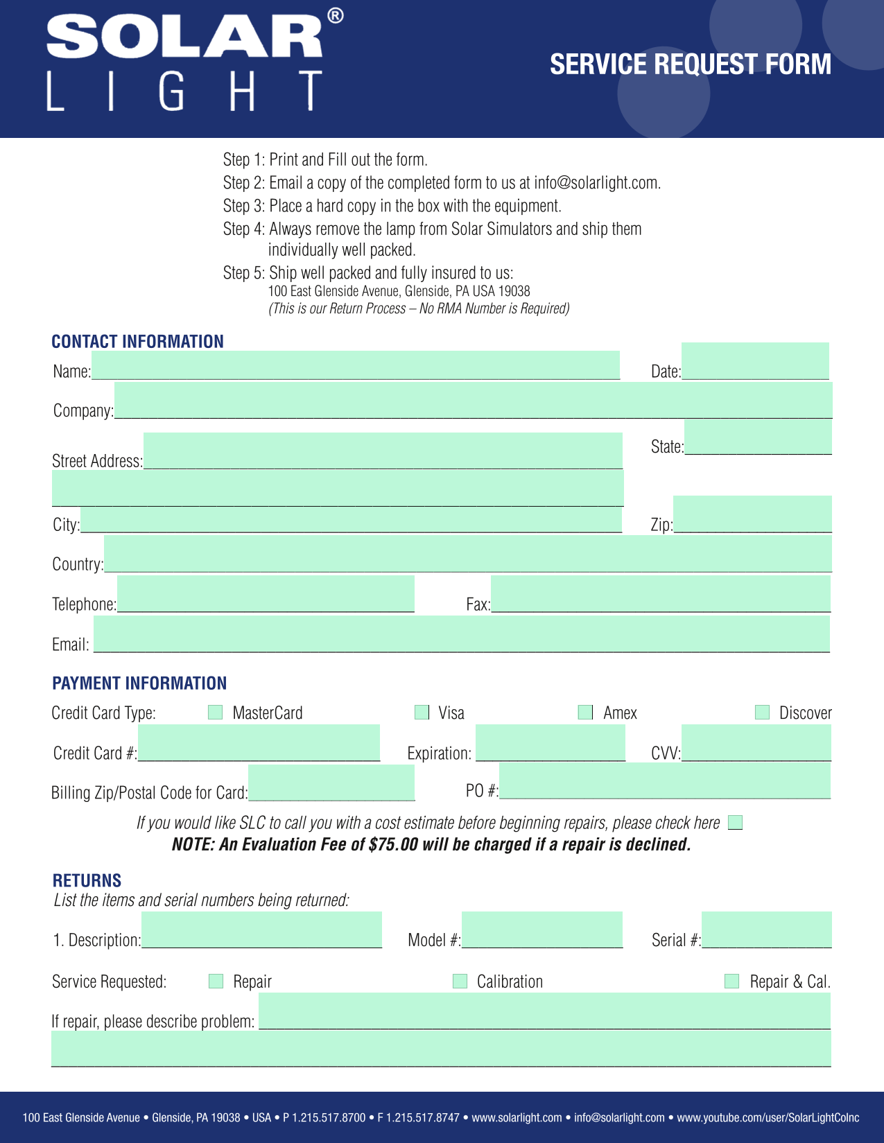 SERVICE REQUEST FORM screenshot