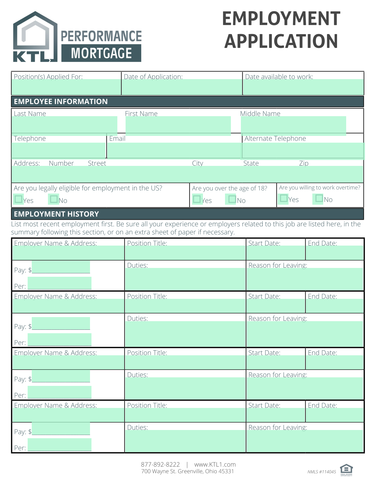 EMPLOYMENT APPLICATION screenshot