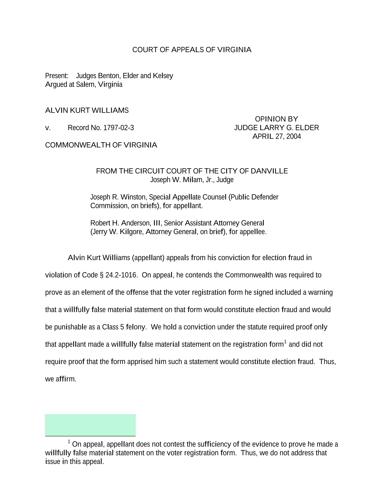 Court Of Appeals Of Virginia Opinion screenshot