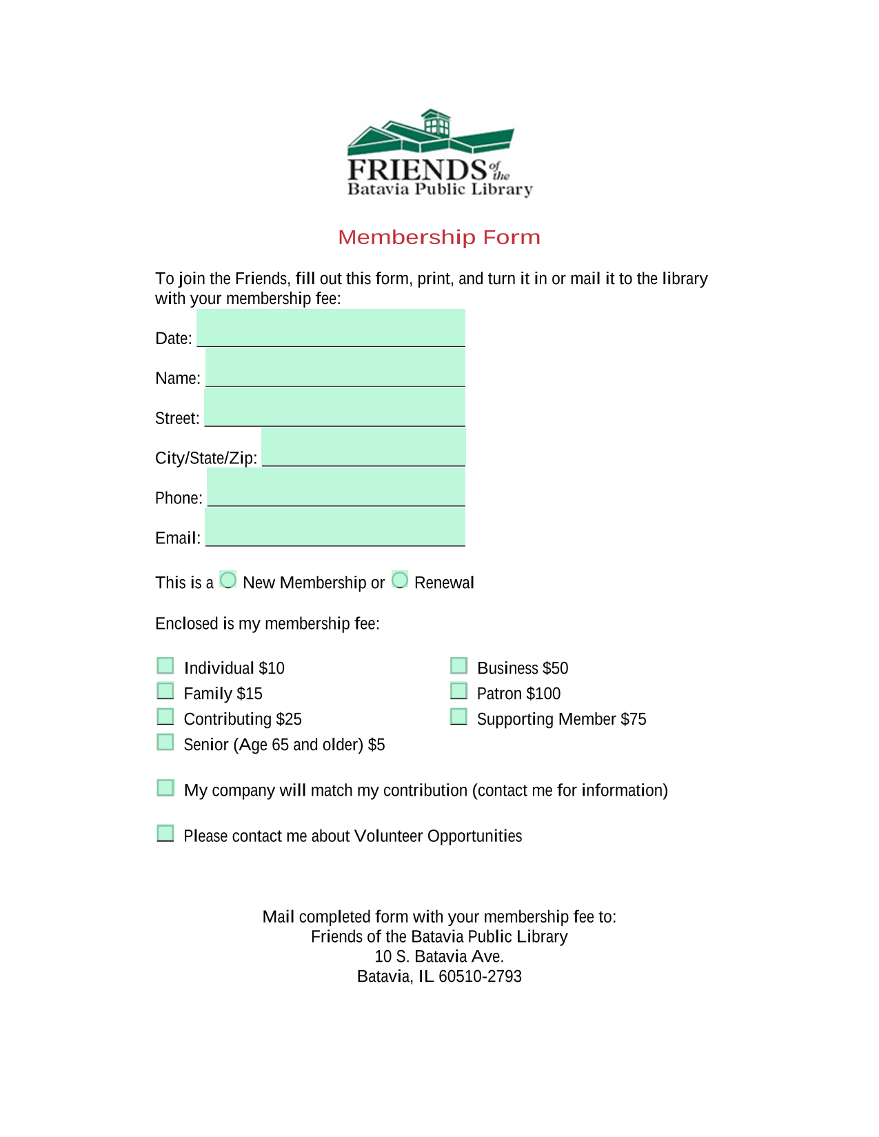 Membership Form screenshot