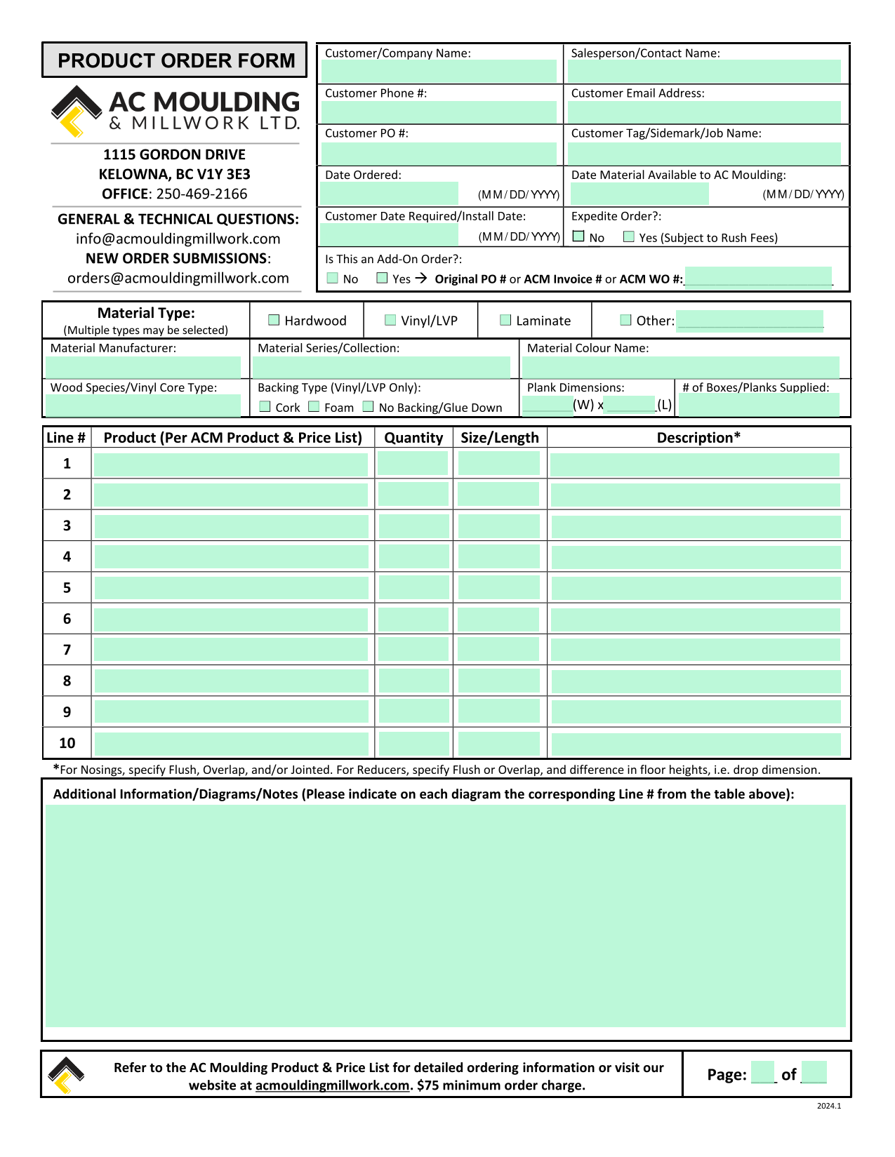 Product Order Form screenshot