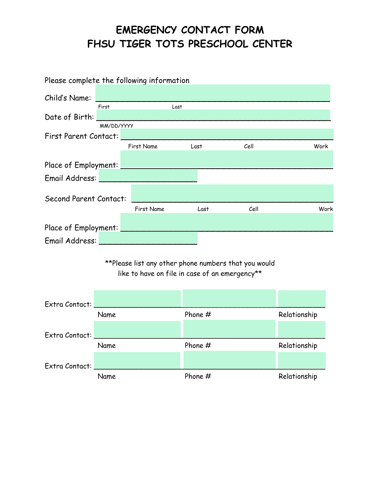 EMERGENCY CONTACT FORM screenshot
