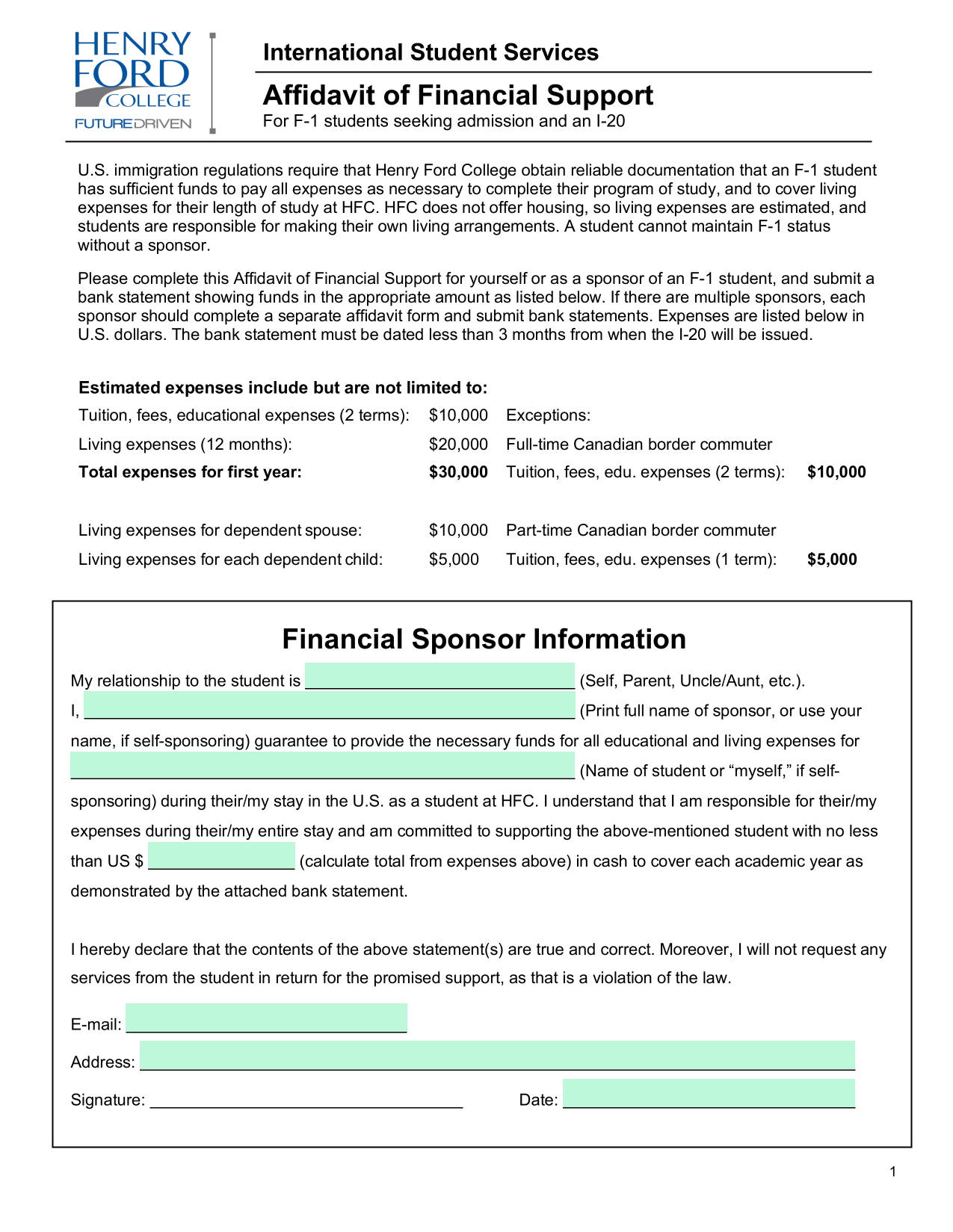 Affidavit Of Financial Support screenshot