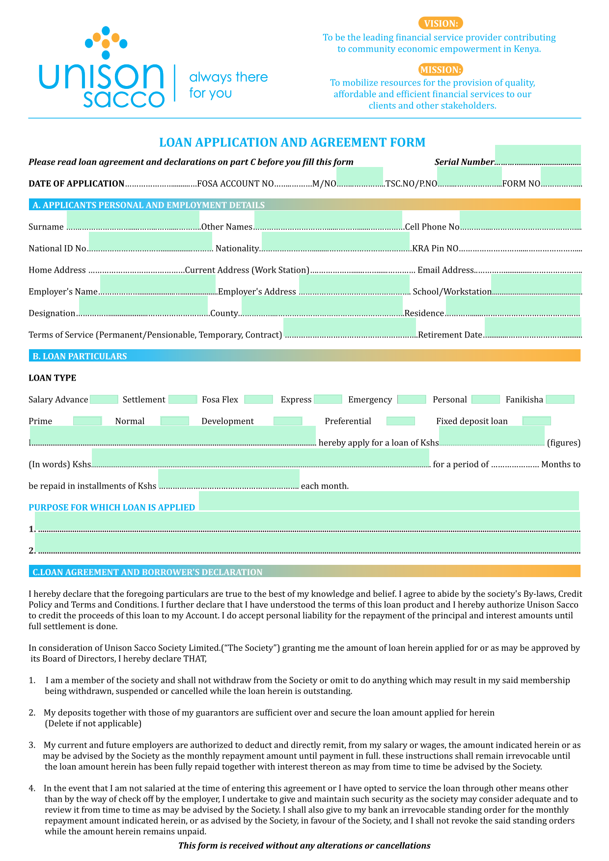 Loan Application Form screenshot