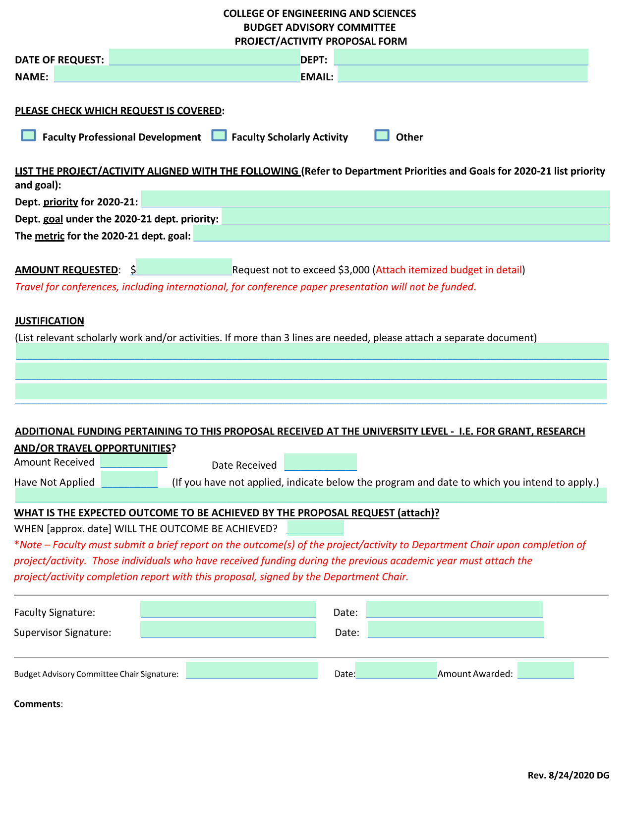 PROJECTACTIVITY PROPOSAL FORM screenshot