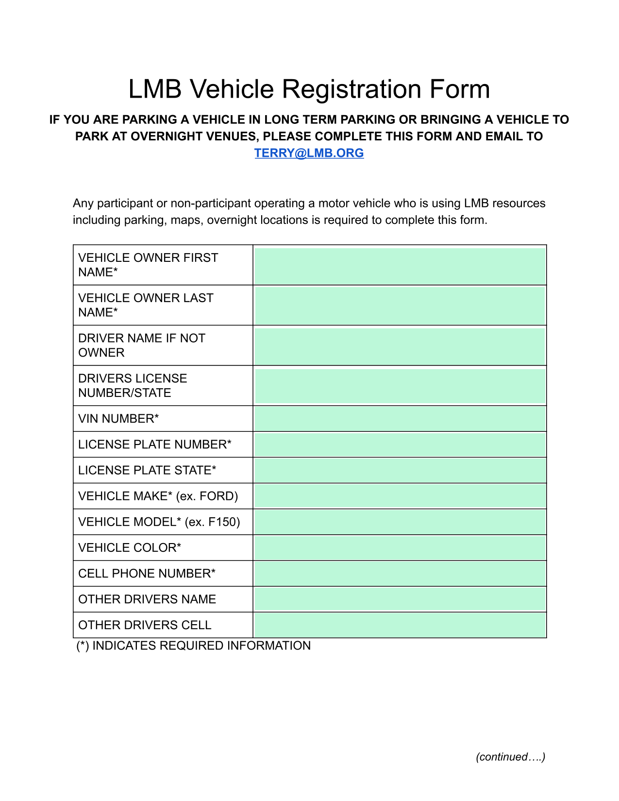 LMB Vehicle Registration Form screenshot