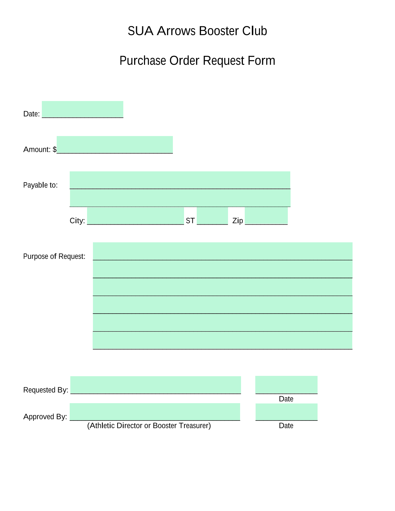 Purchase Order Request Form screenshot